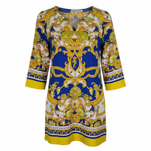 Barbara Gerwit Royal Blue Yellow Tunic Dress Tunic Top M tag/S Fit